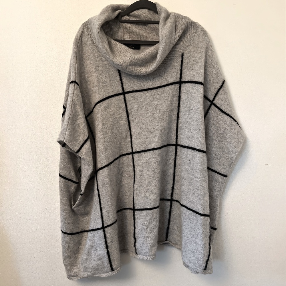 Charter Club Luxury Cashmere Funnel Neck Poncho Cape with Windowpane Pattern